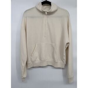American Eagle Beige Half Zip Mock Neck Kangaroo Pocket Men's Sweatshirt Size L